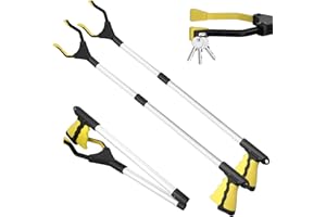 AVAINALY 2 Pack 32 Inch Reacher Grabber Tool with 360° Anti-Slip Rotating Jaw,Foldable Grabbers for Elderly,Lightweight Trash Claw Grabber with Magnet,Garden Nabber,Mobility Aid Reaching Assist Tool(Yellow)