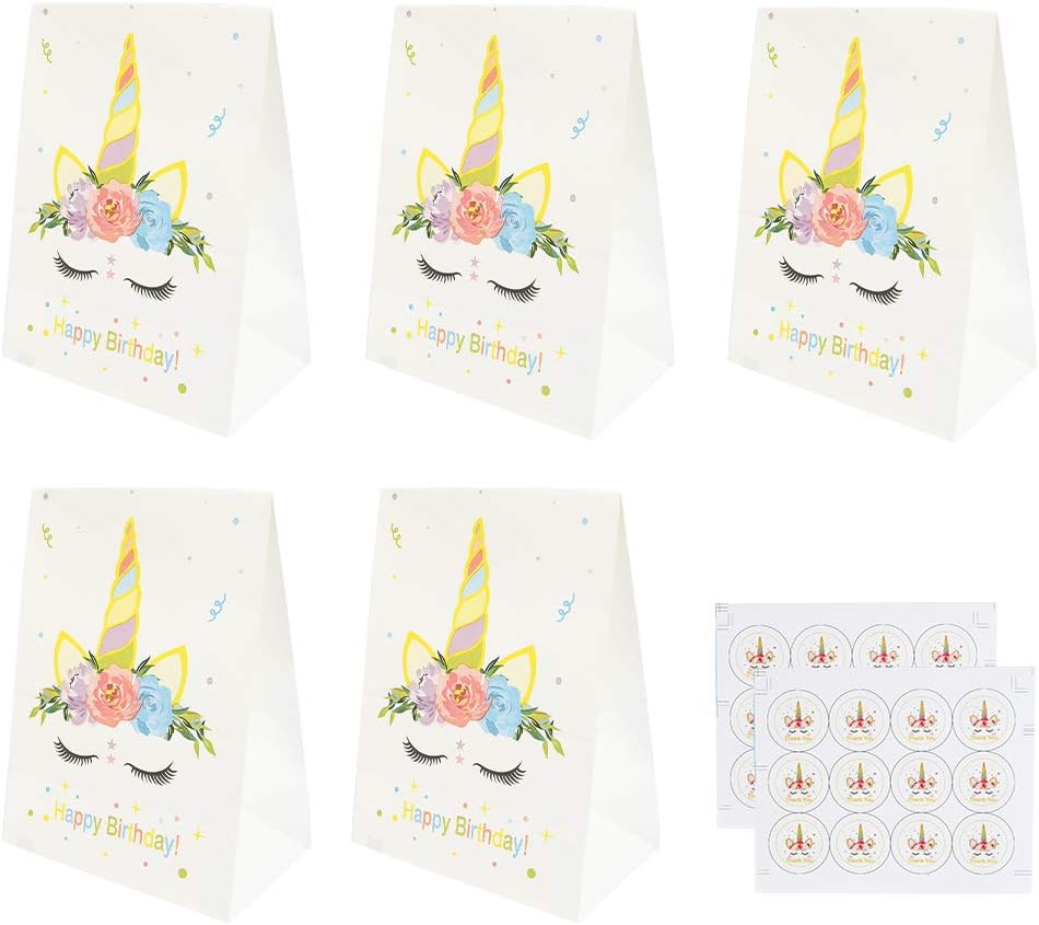 YANSHON Unicorn Goodie Bags, Unicorn Paper Treat Bags for Kids Unicorn Themed Party Baby Shower, Unicorn Birthday Party Supplies, Set of 24