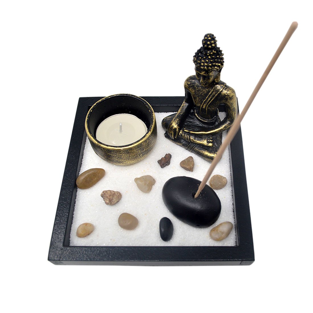 Zen Garden Garten Sand Buddha Rocks Tealight Incense Holder Feng Shui W Free Mxsabrina Red String Bracelet SKU:T1020