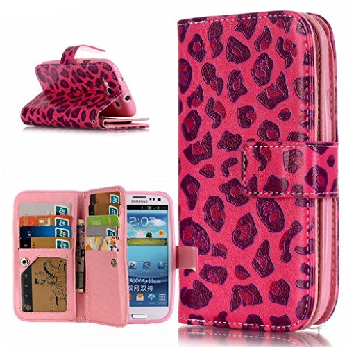 Galaxy S3 Wallet Cover,Spigeotter Galaxy S3 Case with [9 Card Slots][ID Holder] Magnetic Leather Flip Cover Case for Samsung Galaxy S3 I9300(Red Leopard)
