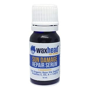 Waxhead Sun Damaged Skin Repair Serum - Reduce Sun Spots on Face, Hands and Chest. 5 Ingredients. Antioxidant Facial Serum. Organic Rosehip Seed Oil. Anti Aging Face Serum. Vegan, Cruelty free (10mL)