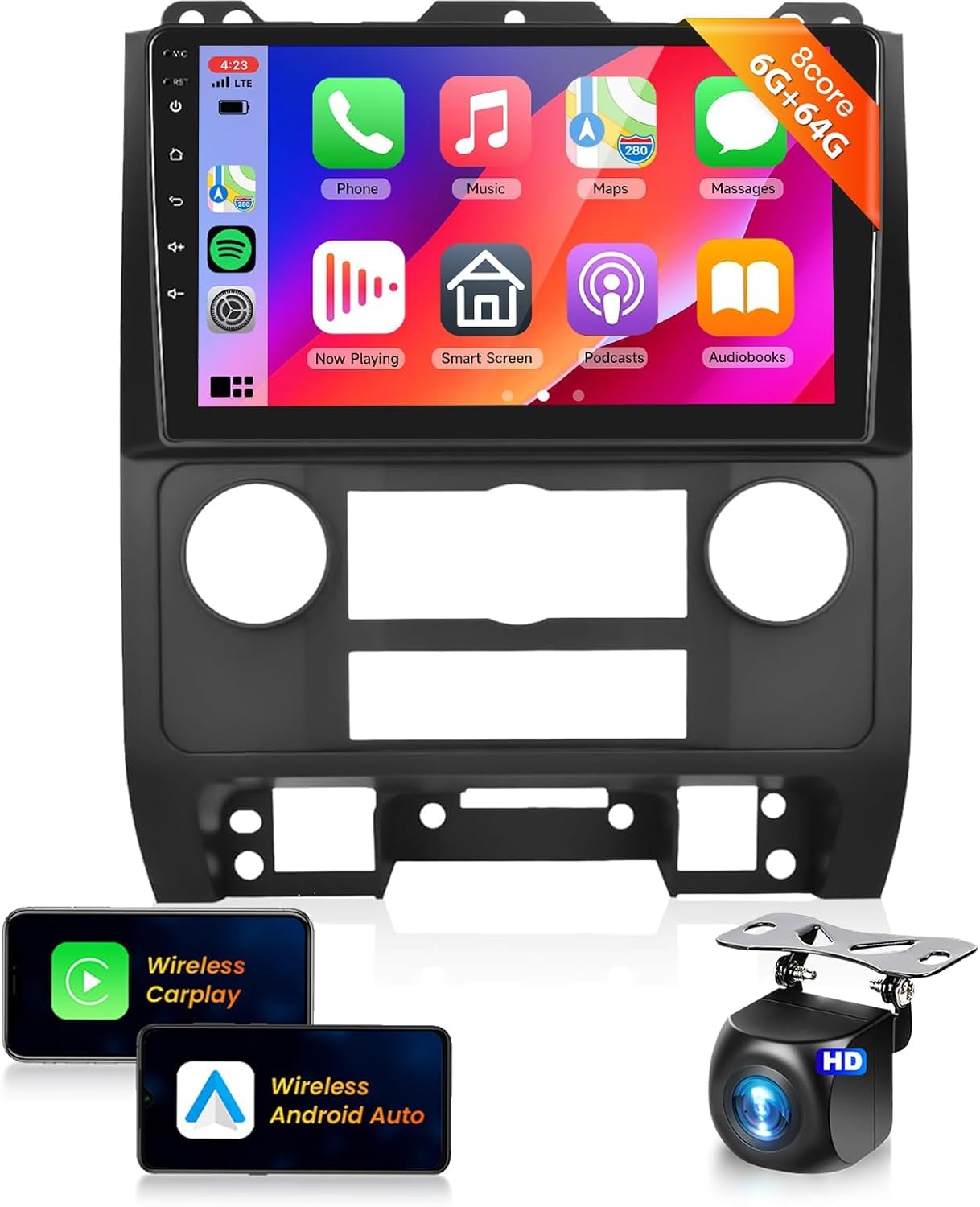 Photo 1 of 8Core 6G+128G for Ford Escape/Ford Kuga/Mazda Tribute 2007-2012 Car Stereo Radio with Wireless CarPlay Android Auto/9inch 1280x720P IPS Touchscreen/BT5.0/GPS/WiFi/DSP 46EQ/Backup Camera