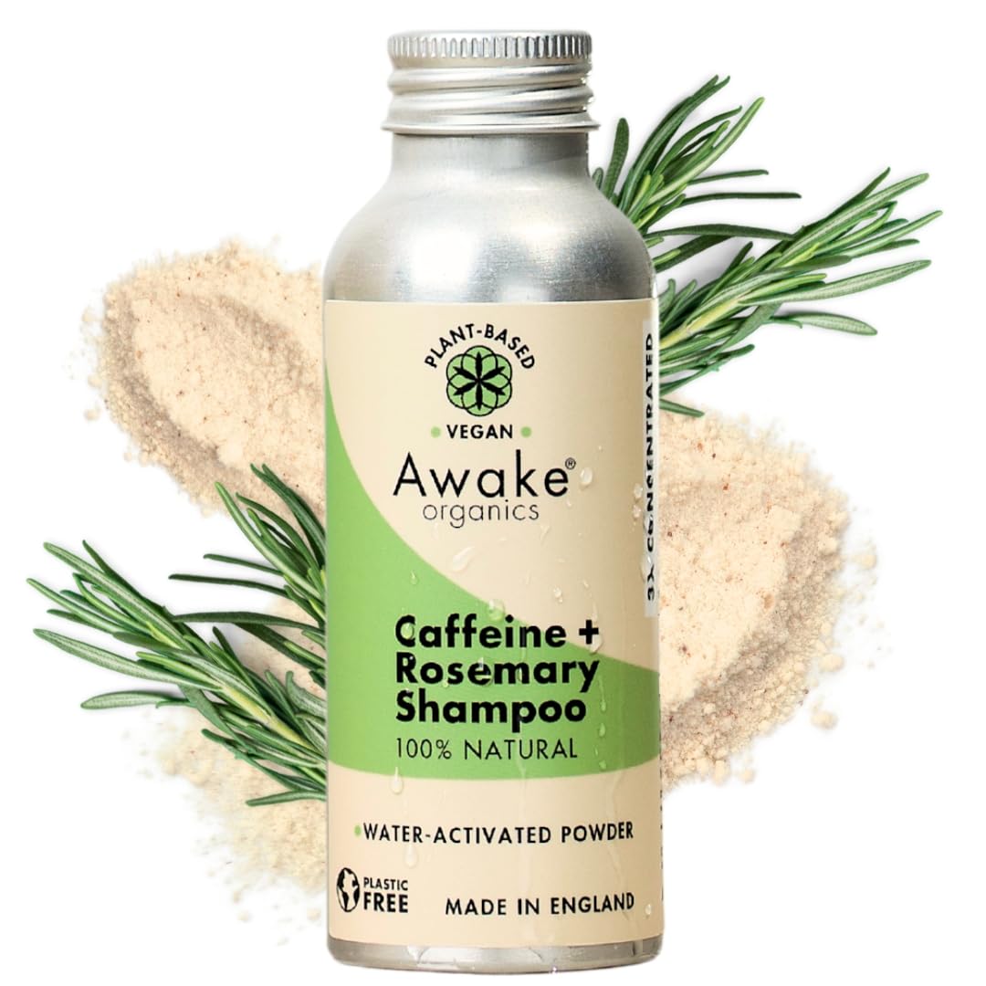 Awake Organics Caffeine + Rosemary Shampoo Powder 55g | Natural Hair Growth & Anti-Shedding Shampoo | Waterless, Sulphate Free, Silicone Free, Vegan, Made in England