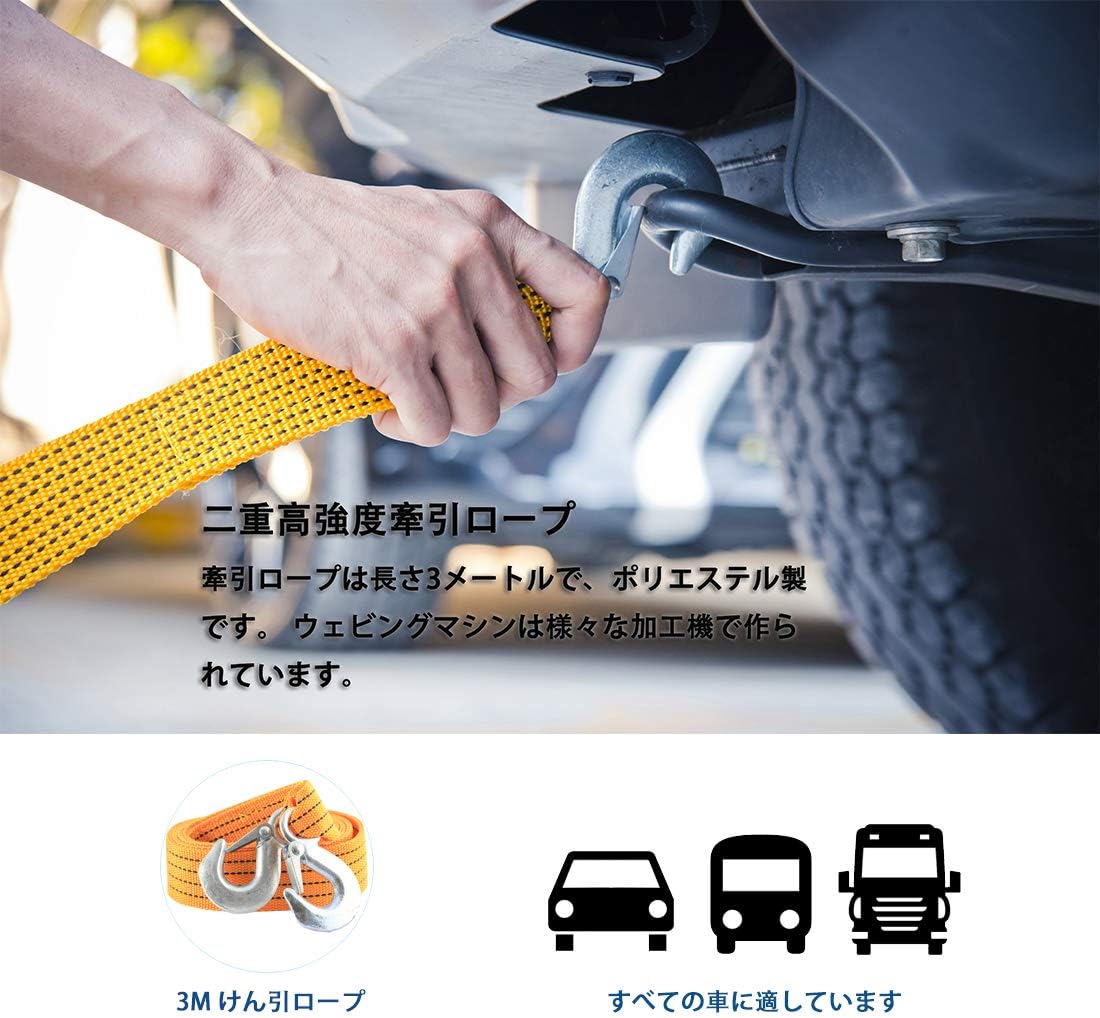 Amazon 自動車道路救助 緊急用カーキット 16の必需品を装備 三角停止板 牽引ロープ緊急脱出ハンマーled懐中電灯圧力計ジなど 防災用品 アップグレード版 緊急対応セット 車 バイク