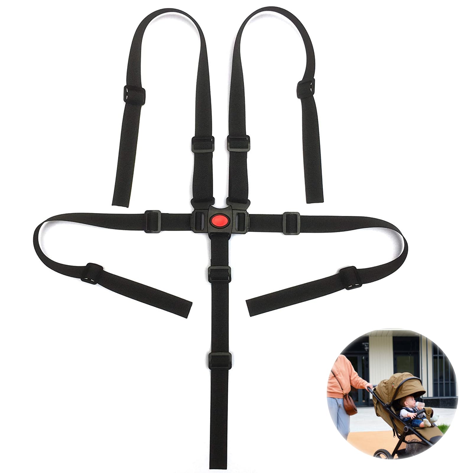 Universal Baby 5 Point Harness Belt, Baby highchair Harness Adjustable Stroller Seat Harness for Children High Chair Safety Belts Baby Strap Restraint Belt Cross Straps for Stroller Pushchair Buggy