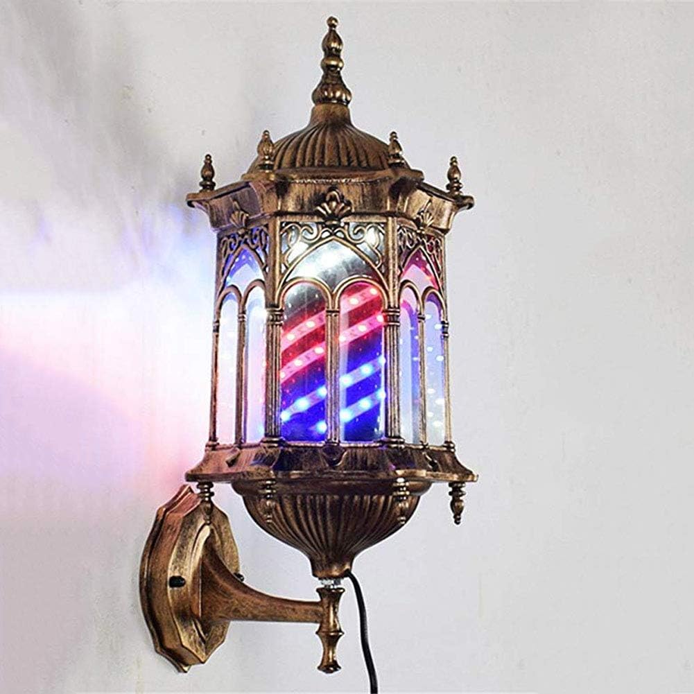 barber pole retro barbershop pole led light red white blue stripes outside illuminating rotating hair salon