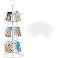 Nuanchu 12 Pockets Greeting Card Display Stand Countertop Rotating Greeting Card Rack with 200 Clear Resealable Bags 3 Tier Metal Display Stand Spinning Holder for Stickers Showcase Postcard(White)