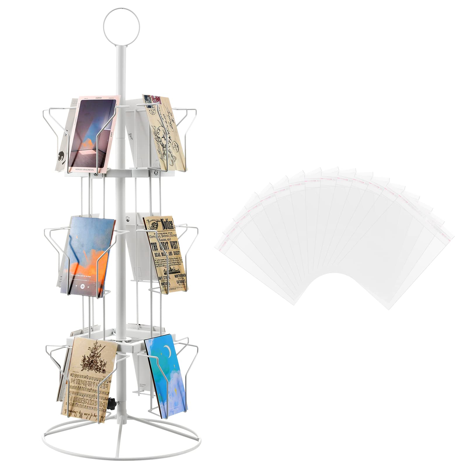 Photo 1 of ***(PARTS ONLY/MISSING PARTS/ NON FUNCTIONAL)***
Nuanchu 12 Pockets Greeting Card Display Stand Countertop Rotating Greeting Card Rack with 200 Clear Resealable Bags 3 Tier Metal Display Stand Spinning Holder for Stickers Showcase Postcard(White)
