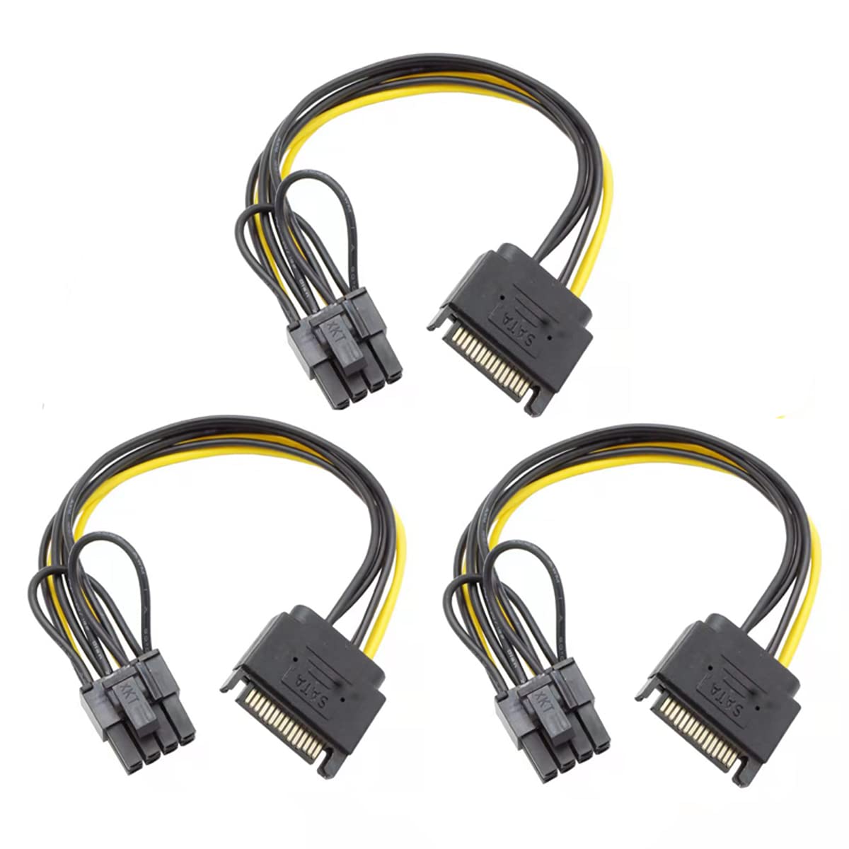 YieJoya 3Packs SATA Power Cable Sata15 Pin to 8Pin(6+2) PCI Express Graphics Video Card Power Cable Adapter for Host and Graphics Card