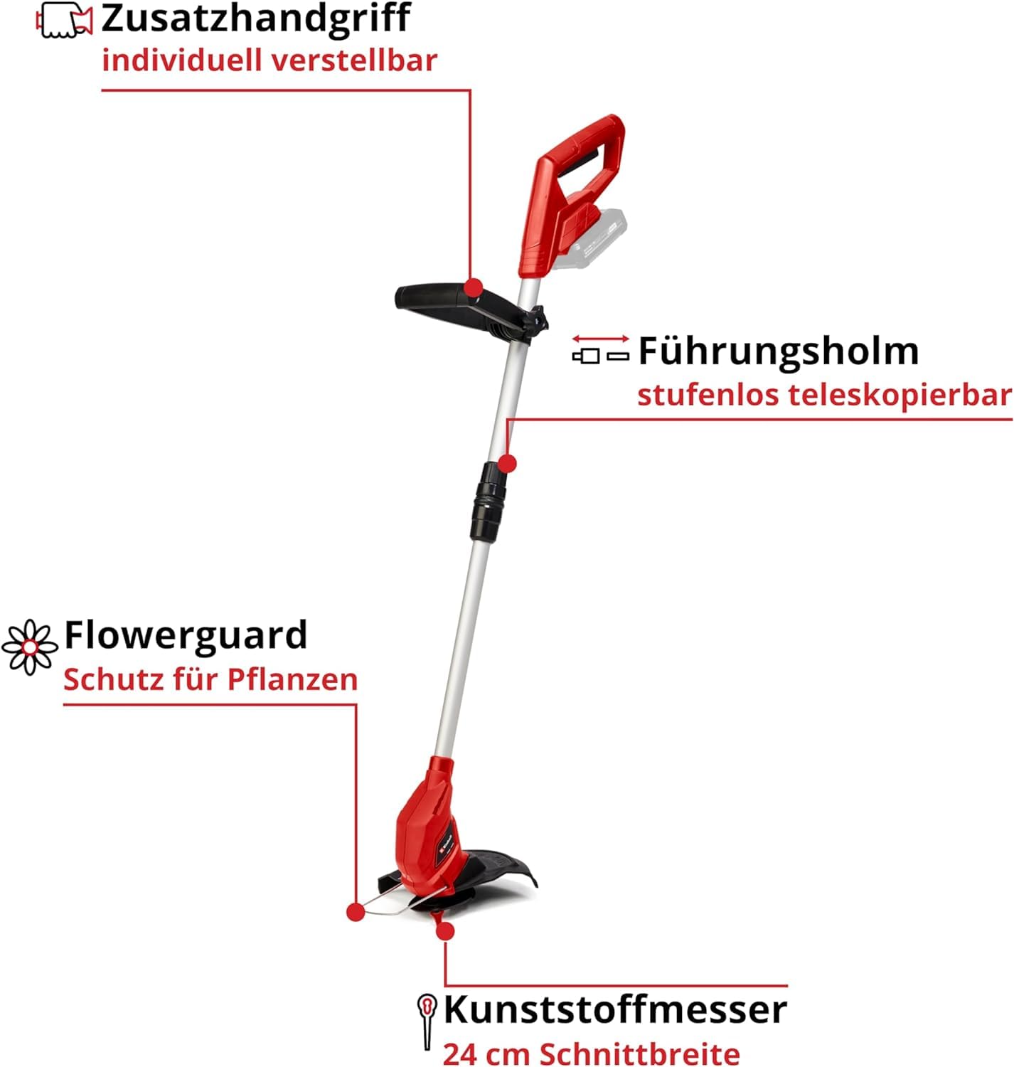 Einhell Rasentrimmer GC-CT 18/24 Li – Solo Power X-Change (18 cm, Li-Ion, 24 cm Schnittbreite, Einstellbarer Teleskop-Führungsholm, inkl. 20 Kundststoffmesser, Flowerguard, ohne Akku) 3