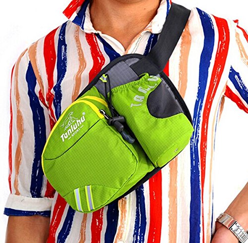 Ska DirectÂ® Lumbar Waist Pack - Running Bag Belt with Water Bottle Holder - Waterproof Fanny Pack with Reflective Tabs (Green)
