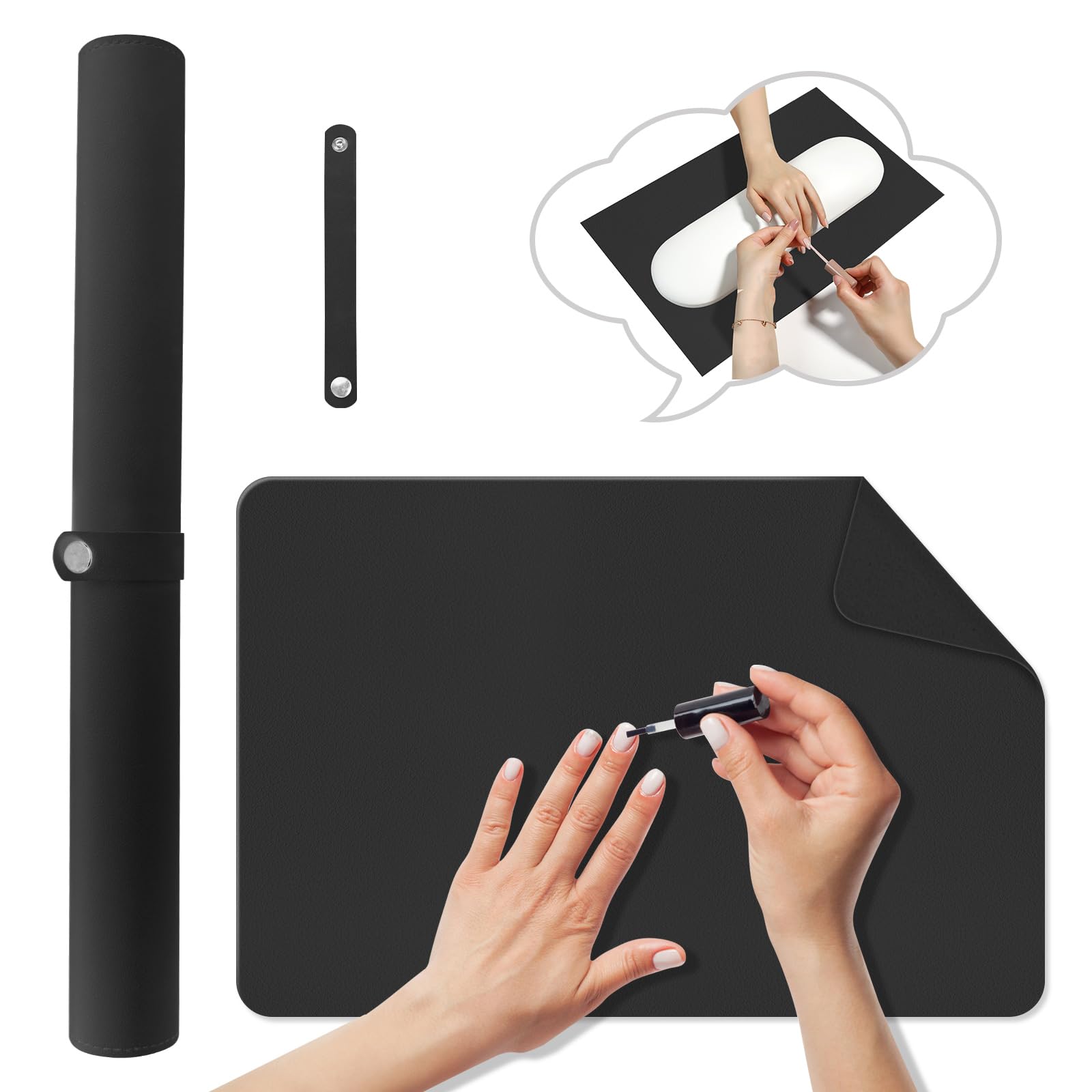 Photo 1 of Diesisa Nail Art Table Mat,Foldable Nail Arm Rest Pad for Nails,Soft Microfiber PU Leather Nail Mat for Table,Waterproof Manicure Pad,Nail Table Pad for Nail Technician Salon Home-Black