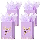 Tinlade 30 Pcs Thank You Gift Bags with Tissue Paper Gold Thank You Wedding Bags with Handle for Graduation Business Shopping Wedding Shower Party Favors(Light Purple)