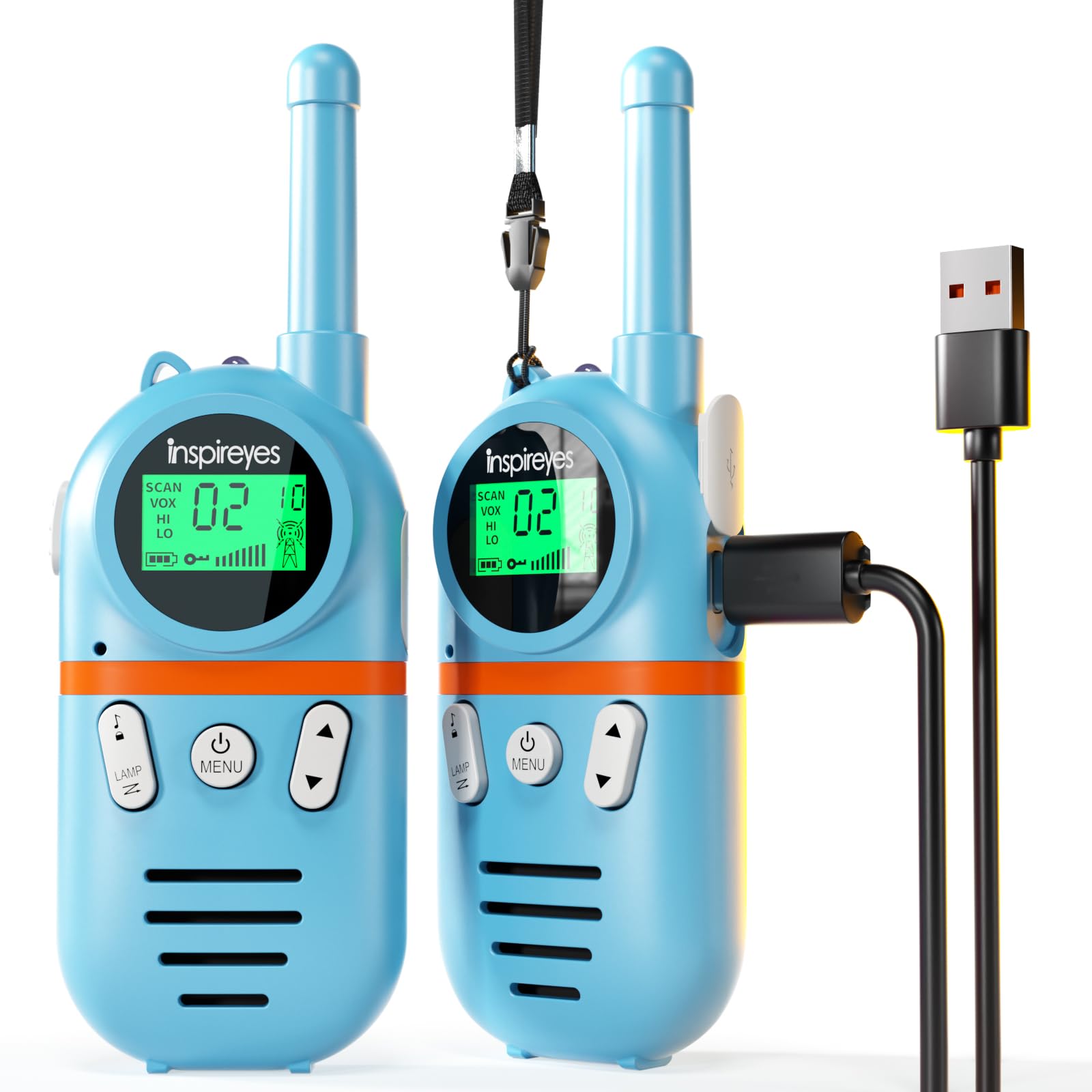 Inspireyes Walkie Talkies for Kids Rechargeable, Easter Gifts for Kids, Boys Girls Ages 3-12, 2-Pack Kids Toys, Long Range 48-Hour Battery, Outdoor Camping Games Toys, Blue