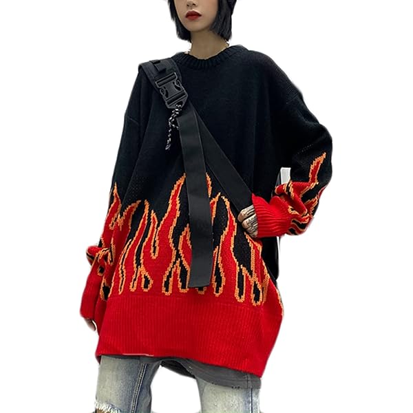 SATINIOR Women Long Sleeve Flame Bat Sleeve Jumper Oversized