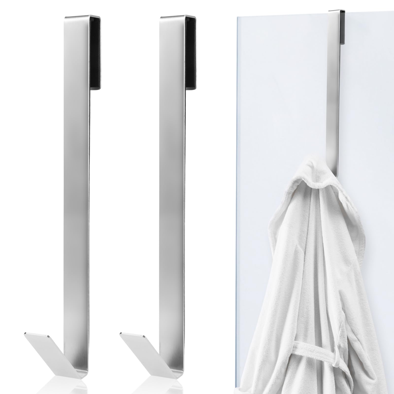 WLLHYF 2 Pcs Shower Door Hooks 10 Inch Bathrooms Towel Hooks Heavy Duty Drilling-Free Rack Hooks Stainless Steel Extended Shower Hook for Frameless Glass Shower Door