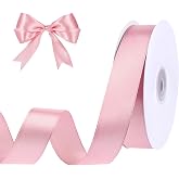 woric Pink Satin Ribbon 1 Inch x 50 Yards Pink Bow | Light Pink Ribbon for Flower Bouquet Girls Hair Bows Cake Wedding Baby Bridal Shower Birthday Party Breast Cancer Ribbon
