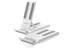 ESSAGER 2 Pack Cell Phone Stand, Adjustable Foldable Mini Mobile Phone Holder for Desk Compatible with iPhone/Kindles/Smartphones (White)