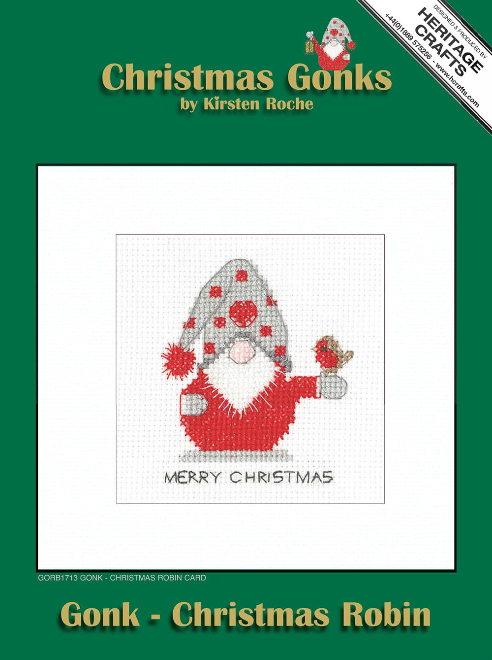 Heritage Crafts Cross Stitch Kit - Christmas Card, Gonk - Christmas Robin