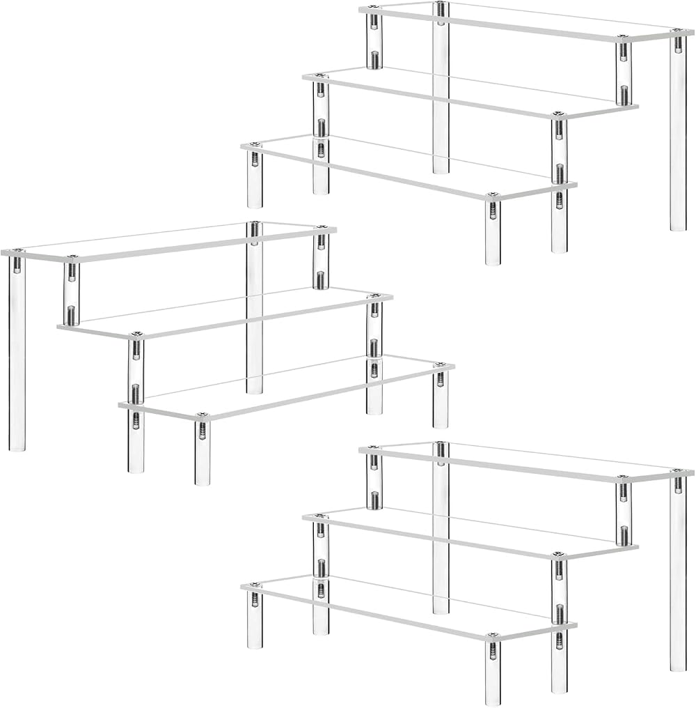 AZEAM 3-Tier Clear Acrylic Riser Display Stand 12in Shelves
