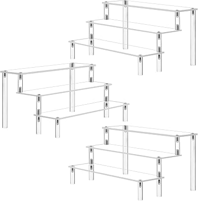 AZEAM 3-Tier Clear Acrylic Riser Display Stand 12in Shelves