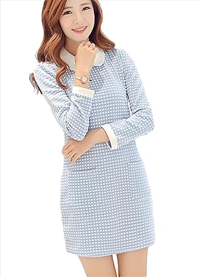 Amazon Co Jp フムフム Fumu Fumu 16 夏 レディース ワンピース ライトブルー チェック柄 丸襟 オシャレ 長袖 ギンガムチェック ラウンドカラー S M L Xl Xxl 水色 ピンク 1 ライトブルー S 服 ファッション小物