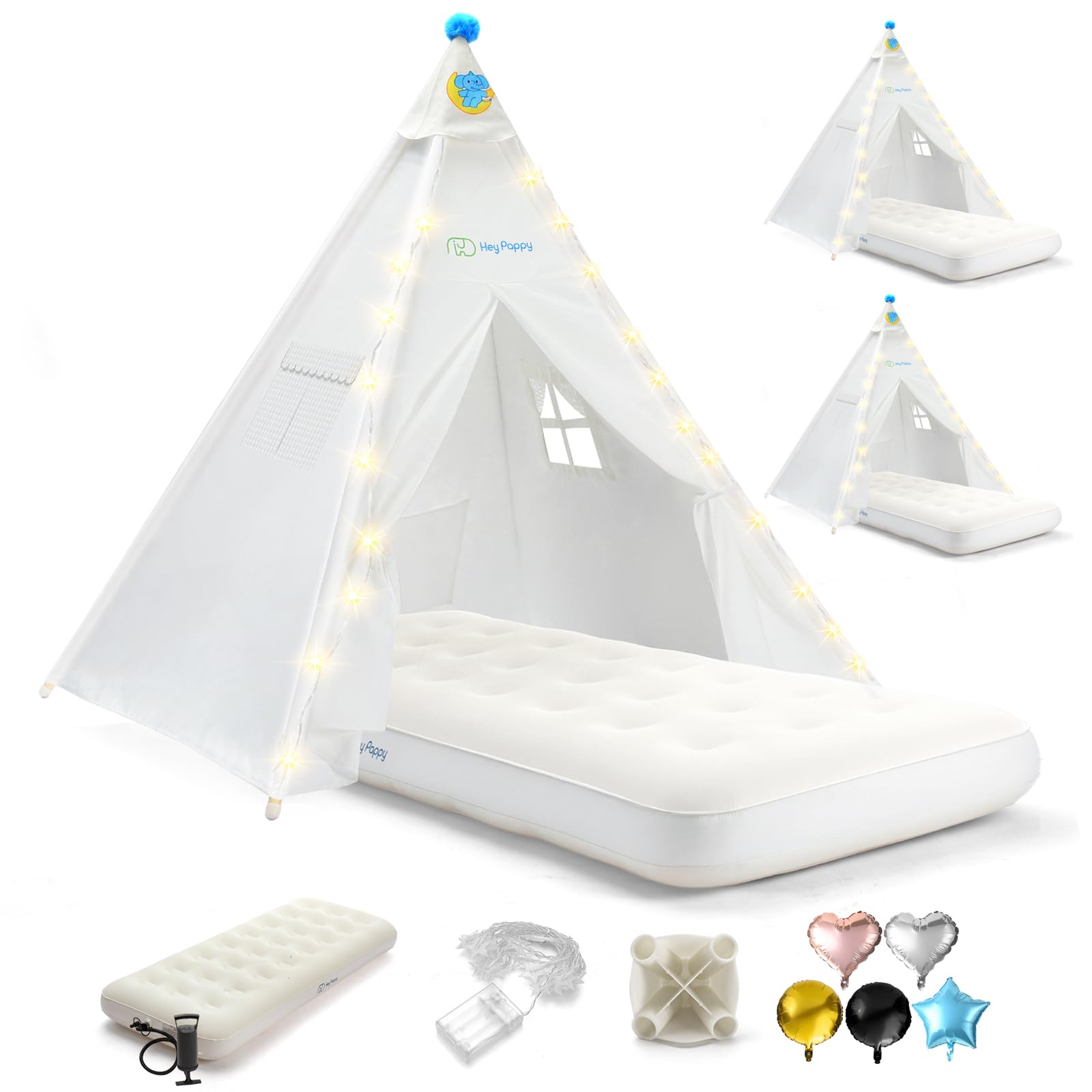 Photo 1 of 3 Pack Teepee Tent for Kids with Inflatable Airbed, Light, Toddler Tent Children Room Tents, Slumber Party Sleepover Tents, Indoor Outdoor Kids Playtent Playhouse for Girls & Boys
