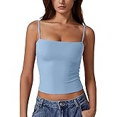 QINSEN Women's Double Lined Basic Tank Top Adjustable Spaghetti Straps Sleeveless Camisole Shirts