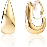 FAN&LOUIS 14K Gold Clip On Earrings for Women, Chunky Huggie Teardrop Clip-on for Non Pierced Ears