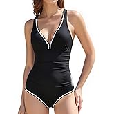 Vivola Womens One Piece Swimsuits Tummy Control Bathing Suits Shell Stitched Color Block Push Up Slimming Swimwear