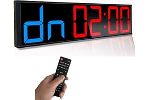 ETEBRG 26'' Huge Home Gym Interval Workout Timers, Digital Wall Clock, with Countdown, Stopwatch, 7-Color Light, 8-Alarms, Calendar/Temperature Display, for HIIT/Tabata/FGB/EMOM (Blue & Red)