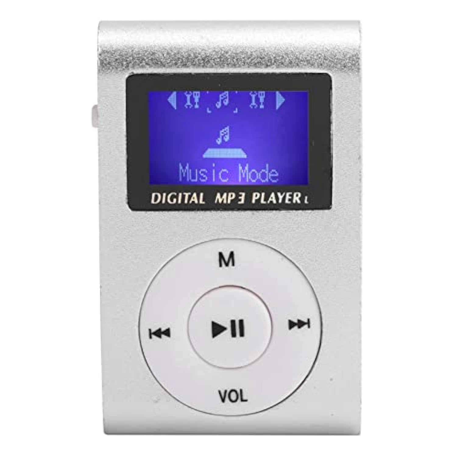 Mini LCD Screen MP3 Music Player with Clip, Portable Music Player for Sports, Supports 32GB Memory Card, Lightweight Aluminum Alloy, Silver