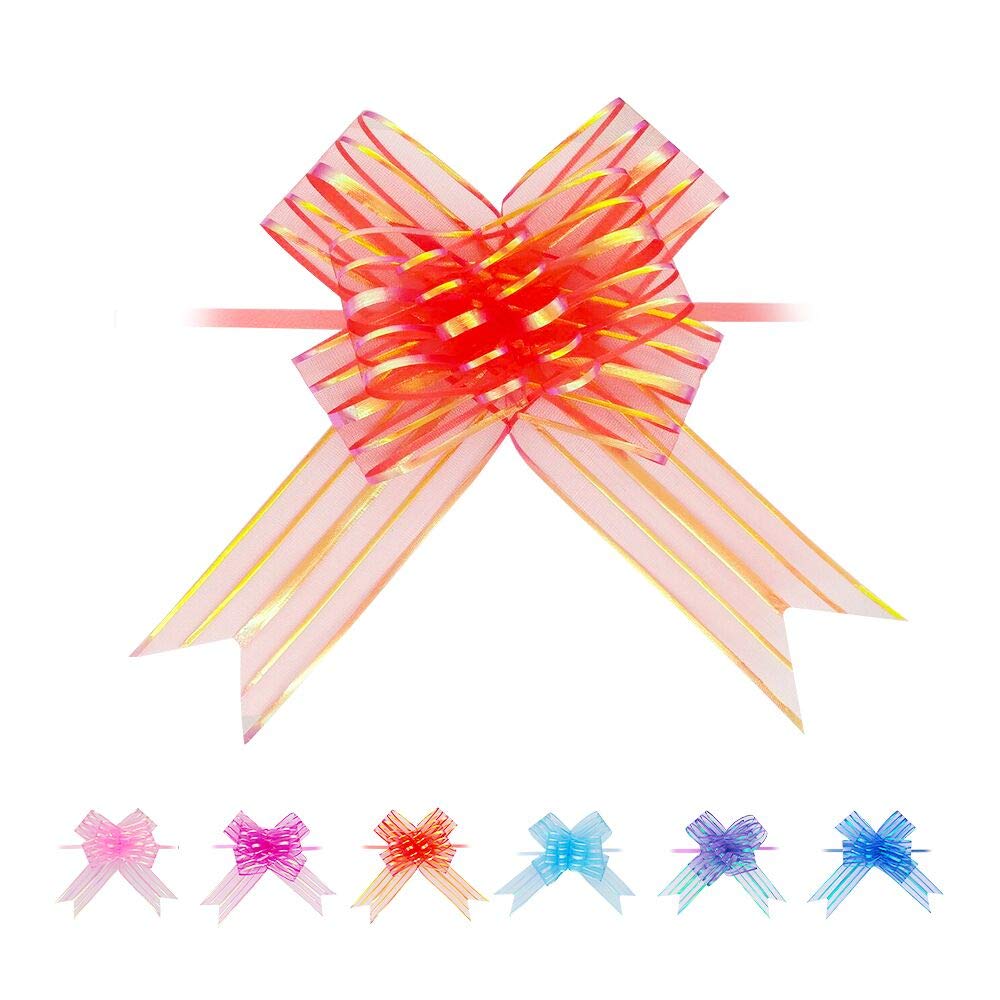 KnR Harmony Pull Bow Ribbons 20pcs Large 50mm Pull Bow for Gift Wrapping, Christmas, Weddings and Party Light Blue/Blue/Purple/Pink/Rose/Red (Red)