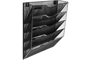 Klickpick Office 5 Sections Hanging Files Wall Mounted Metal Mesh Document File Organizer Magazine Holder Rack Organizer Section Racks Multipurpose Use to Display Files, Magazine, Newspapers- Black