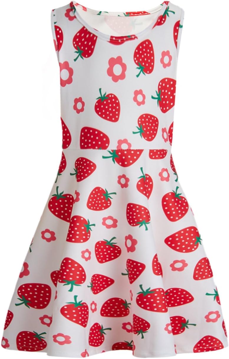 Girls Dress, Funny Cute Pattern Printed Summer Sleeveless Casual Party Midi Sundress 4-13 Years