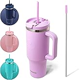 FAHRMOSIS 40 Oz Tumbler with Handle and Straw Insulated Cup that Fits in Cup Holder for Hot & Cold Drinks Leak Proof Tumbler with Straw Stainless Steel Travel Mug for Men & Women - Lavender