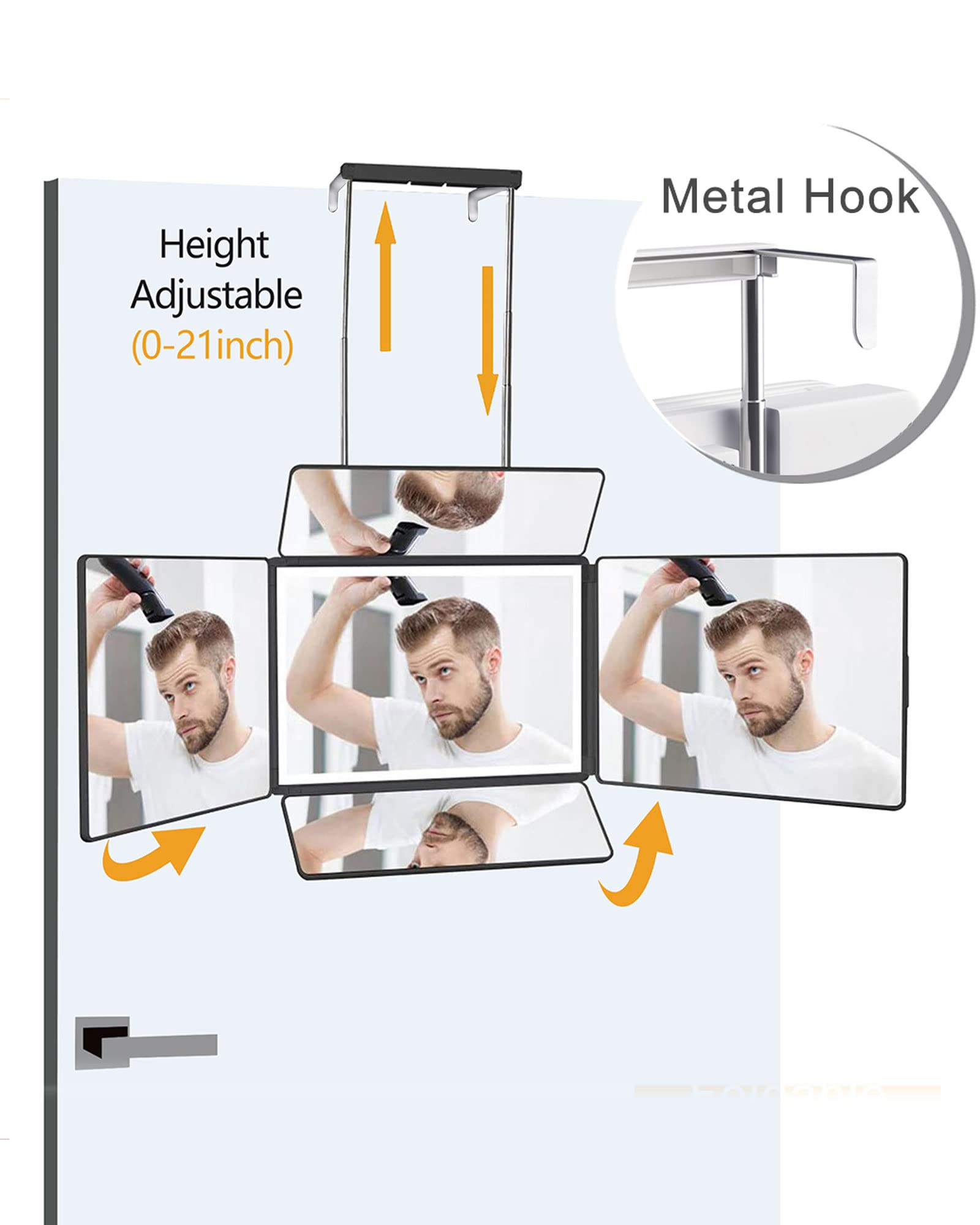 5 Way Mirror for Self Hair Cutting & Shaving, 360 Makeup Mirror with Height Adjustment for Braiding & Styling (Black)