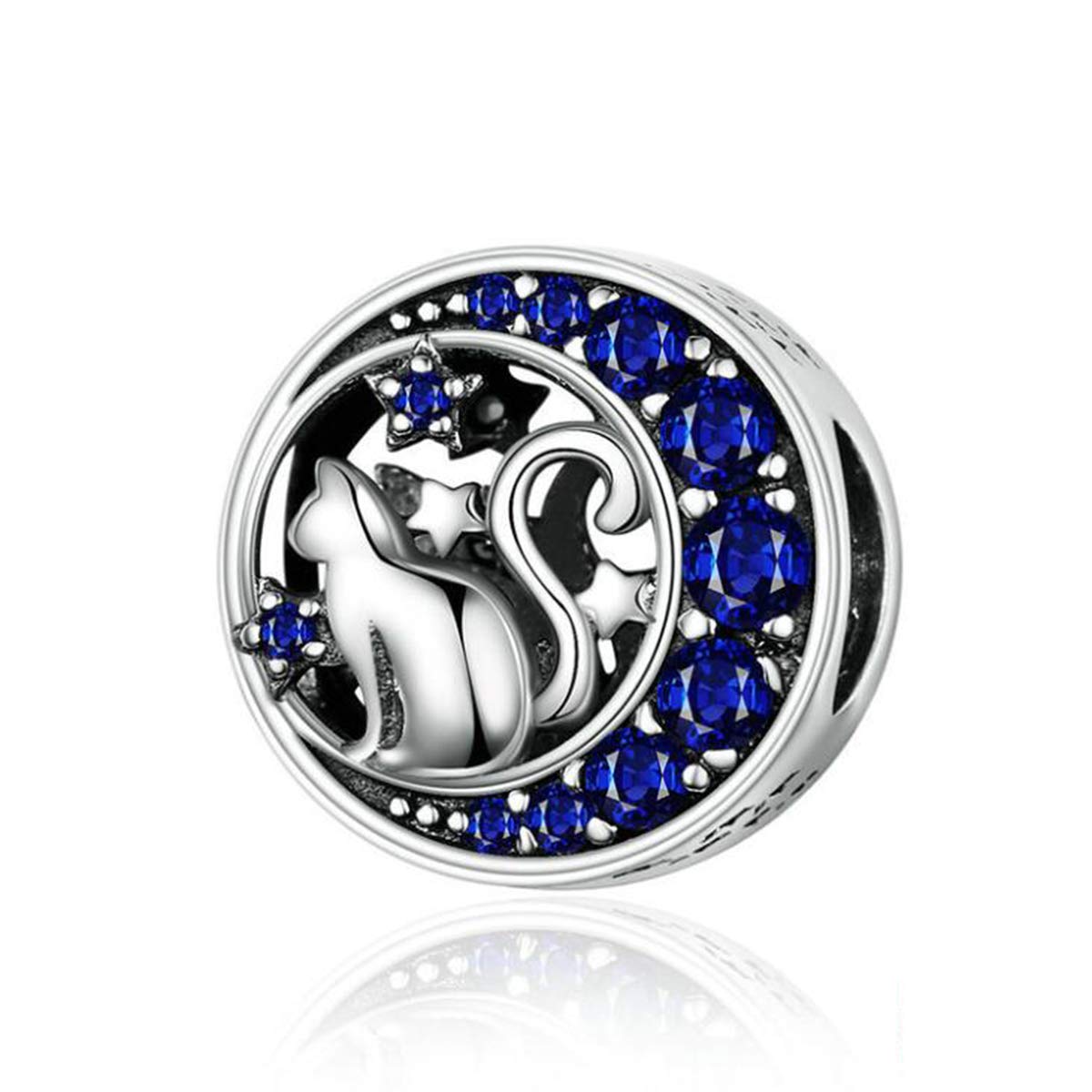 Bird Charm Sterling Silver Fashion Jewelry Animal Charm Bead for Pandora Bracelets (Moon Cat Charms)