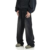 qcdyrxf Mens Baggy Jeans Y2k Wide Leg Loose Fit Jeans Streetwear Denim Washed Hip Hop Pants