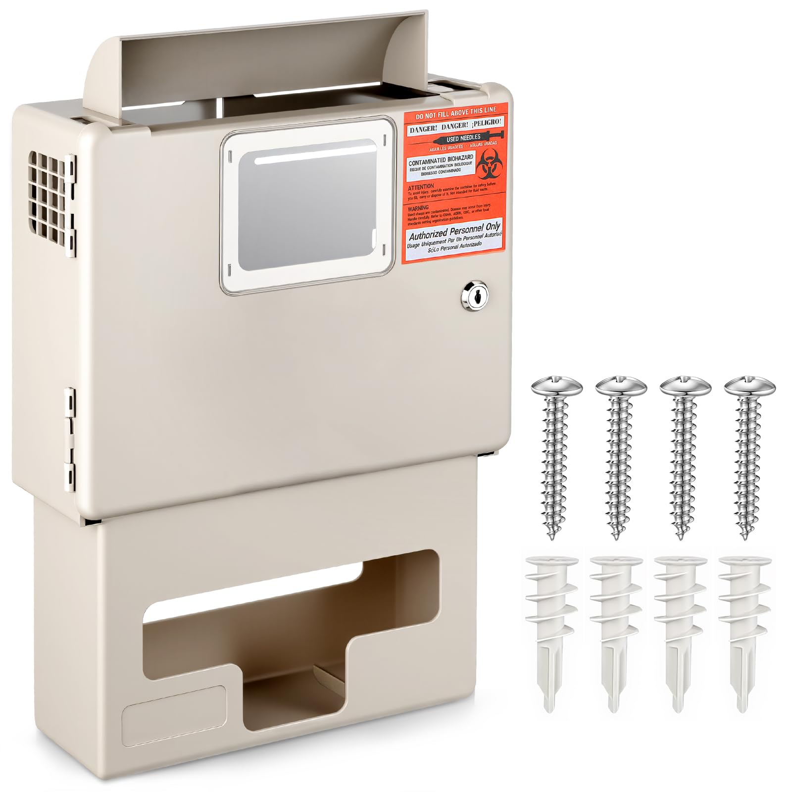 Photo 1 of Ripeng 1 Pcs Sharps Container System Wall Mount Locking with Glove Box for 5 Qt Sharp Container Wall Mount