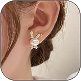Easter Bunny Earrings for Women Cute Pearl Rabbit Stud Earrings Dainty Bunny Jacket Earrings Easter Party Jewelry Gifts