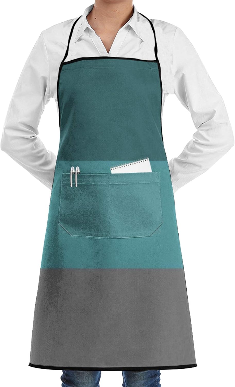 Teal Grey Stripes Adjustable Bib Apron with Pocket, Men and Women