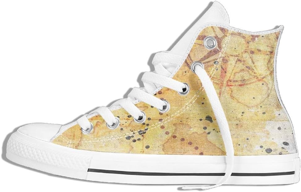 Ongyeyuan Antique Treasure Map Grunge Rusty Style Parchment Print History Theme Boho High Top Classic Casual Canvas Fashion Shoes 37