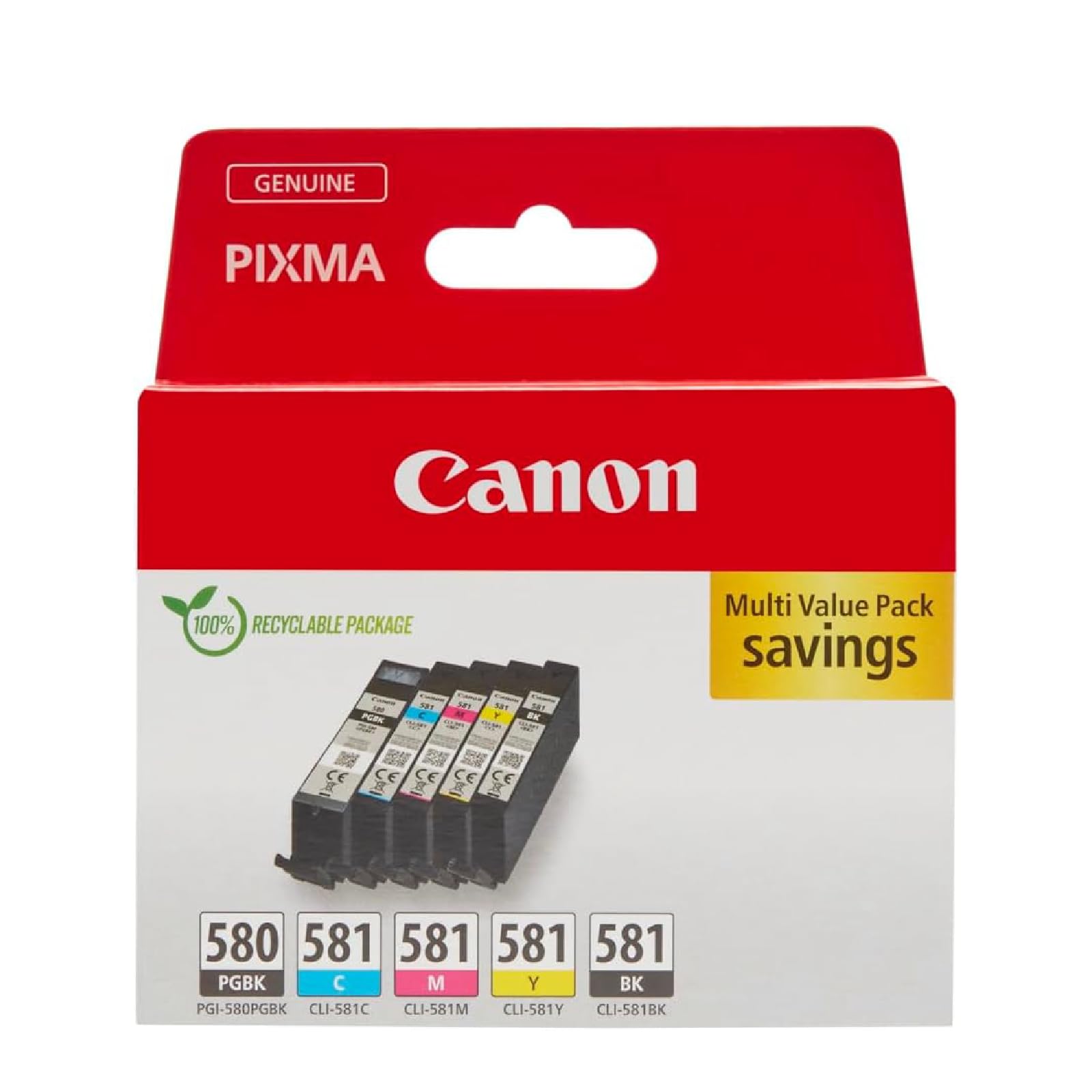 Canon Ink Multipack - PGI-580/CLI-581 Genuine Printer Ink Cartridges 5 Pack (1 x Black, 1 x Cyan, 1 x Magenta, 1 x Yellow & 1 x Office Black Colour)