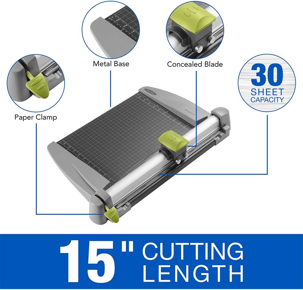 Swingline Paper Trimmer, Rotary Paper Cutter, 15" Cut Length, 30 Sheet Capacity, Commercial, Heavy Duty, SmartCut (9615) : Rotary Paper Trimmers : Office Products