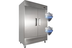 JINSONG 54" Commercial Freezer 2 Solid Door, 49 cu.ft 2 Section Stainless Steel Reach-in Freezer for Restaurant, Bar, Shop, Residential with 8 Shelves and 4 wheels