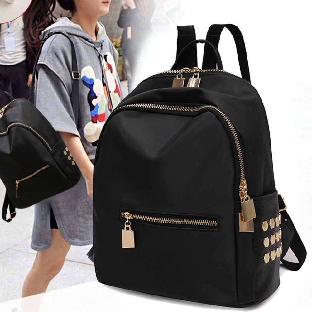 bestvech women's pu leather travel black backpack