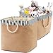 2-Pack Toy Canvas Storage Basket Organizer, EZOWare Collapsible Laundry Hamper Bucket Burlap Bin For Nursery, Baby, Office, Bedroom, Closet, Laundry & More - with Blue and White Trim Medium