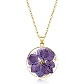 KBFORU Birth Flower Necklaces For Women - 1-12 Month Necklace - Handmade Pressed Flower Necklace - Unique Holiday Gift - Gold 18"