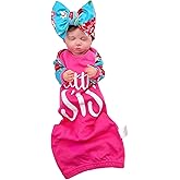 Bow Dream Newborn Baby Girls Gown Flower Headband Set Soft Cotton Infant Sleeper Baby Sleep Gown with Mittens